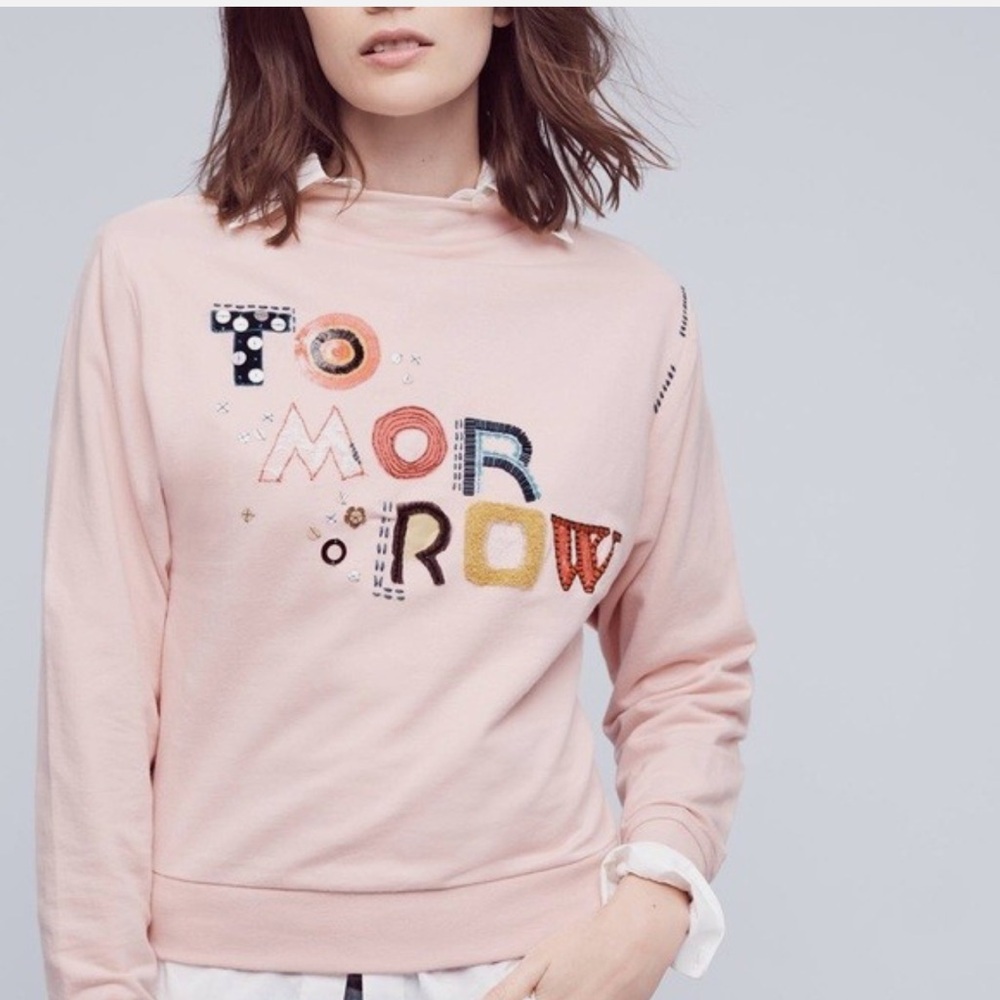 Anthropologie Postmark Tomorrow Embroidered Sequence Beaded Mock Neck Sweater - Picture 3 of 10